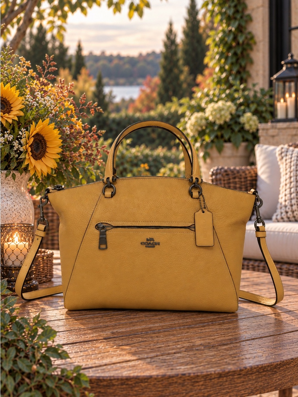 Coach Prairie Satchel — Mustard Yellow Pebbled Leather